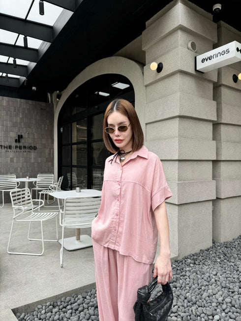 Spring Casual Linen Half Sleeves Shirts With Loose Trousers Sets
